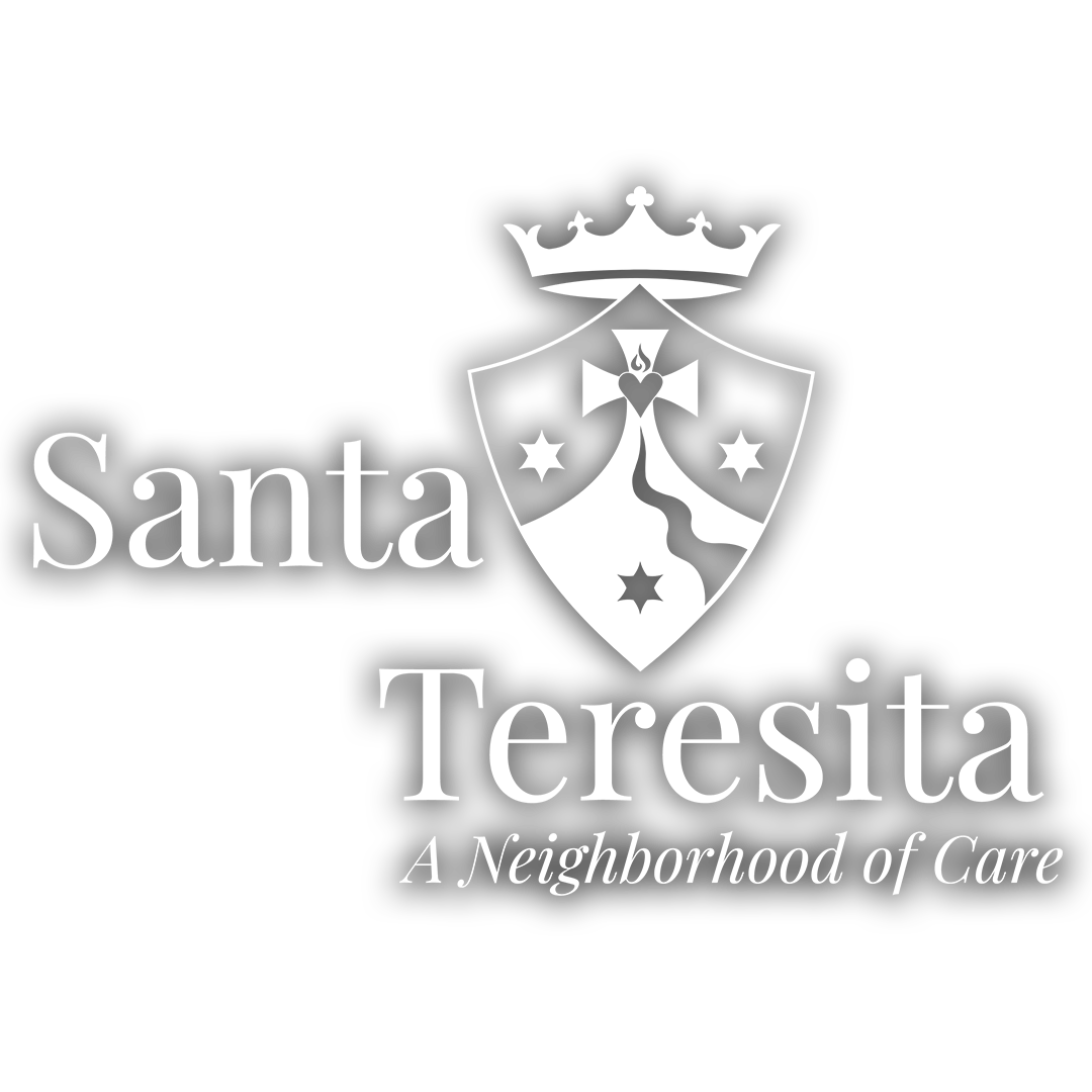 Santa Teresita Logo in white with dropshadow